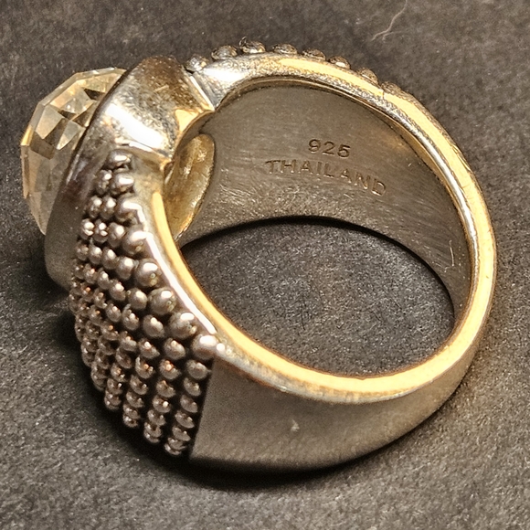 Micheal Dawkins Rose Quartz Set In Silvet Silver Beaded Ring. Size 6 - Picture 2 of 4